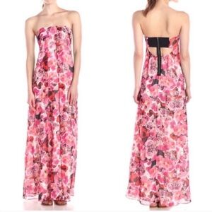 Sam Edelman Enchanted Kiss Strapless Floral Maxi Dress Black Bodice Sz 4​